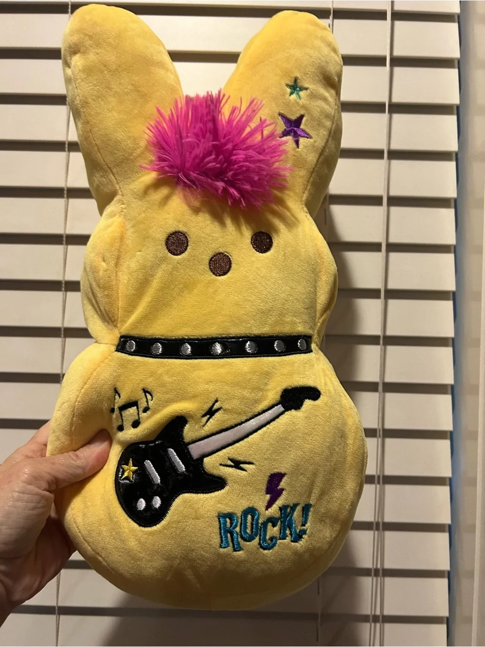 PEEPS 15 inch Yellow EMO Rock Star Bunny Plush Toy with Pink Mohawk